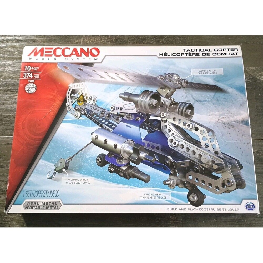 Meccano Tactical Copter 15302 Real Metal 374 Pieces Open Box Sealed Bags